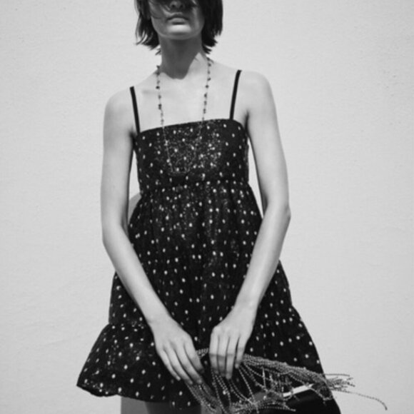 Zara Dresses & Skirts - Zara Black Sequin Polka Dot Mini Dress - Size Small NWT